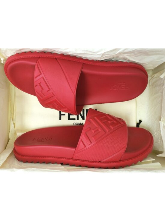 Fendi Men\'s Diagonal FF Logo Pool Slides Sandals in Red Size 9 - Italy Made